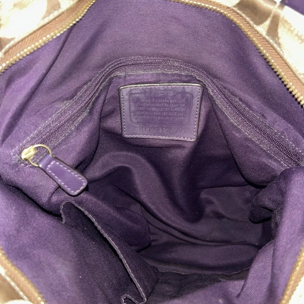 Coach Signature Stripe Satchel With Patent Leather Trim Purple‎ Bag